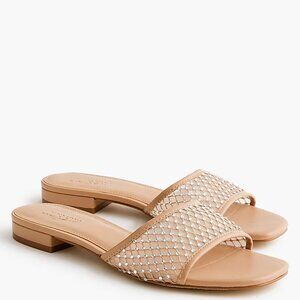 J Crew Nude‎ Rhinestone Mesh Slide Sandals Womens Size 7M